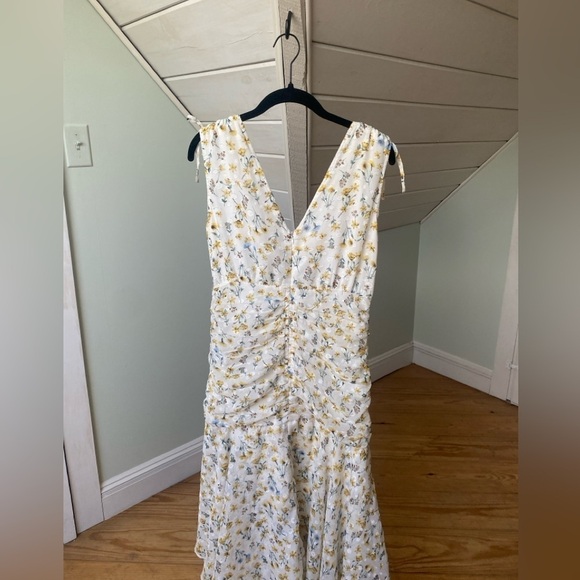 Fanco Becca Tiered Maxi Dress White | Yellow & Blue Floral | Large | High Low - Picture 4 of 16